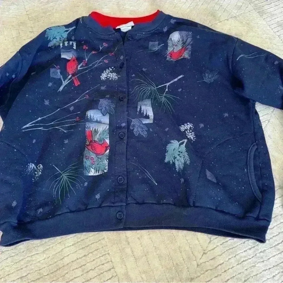 Vintage cardigan with red cardinals.  Artisans brand - Picture 1 of 6